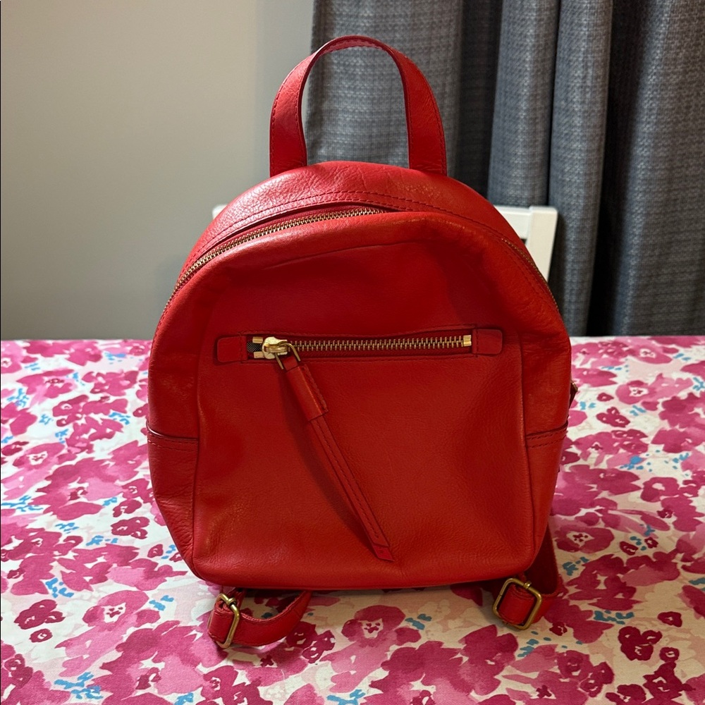 Fossil Cherry Red Leather Backpack - image 1